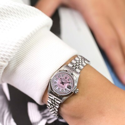 Rolex Datejust 69174 Watch Gold & SS String Pink MOP Diamond Dial