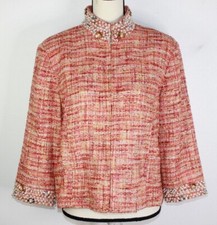 Chico's Orange Embellished Collar Cuffs Tweed Jacket Women's Size 2