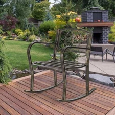 Retro Gold Rocking Chair Porch Rocker Iron Art Balcony Deck Outdoor Garden Seat