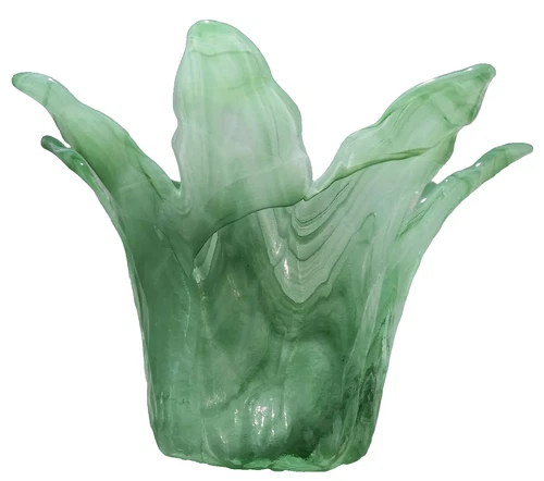 Murano Art Leaf Petal Vase - Made In Italy - Green Swirl Glass