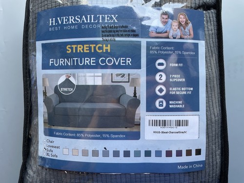 H. Versailtex Gray Stretch Furniture Cover For Sofa Two Piece Form Fit - Picture 2 of 7