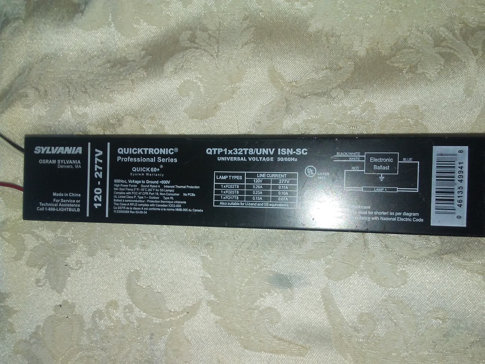 Sylvania QTP1x32T8/UNV ISN-SC Instant Start Electronic Ballast Quicktronic NEW