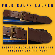 POLO Ralph Lauren Leather-Trim Belt Striped Polo Logo Buckle Men's Size 38 A2