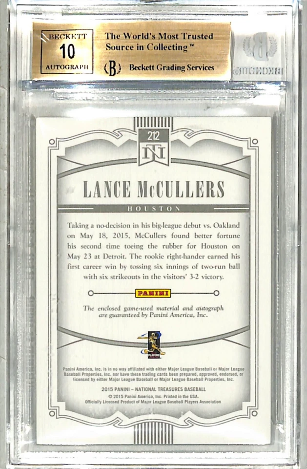 2015 National Treasures LANCE McCULLERS Rookie Card #212 Graded BGS 9.5 Auto 10 - Image 2 of 4