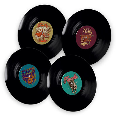 itenga 40x Bierdeckel rund Retro Schallplatten Design Untersetzer 10,7cm Pappe