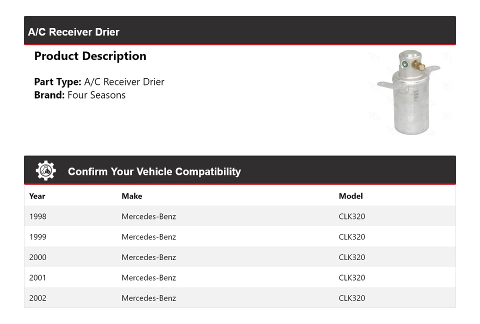 For 1998-2002 Mercedes-Benz CLK320 A/C Receiver Drier 4 Seasons 1999 2000 2001 - Image 2 of 4