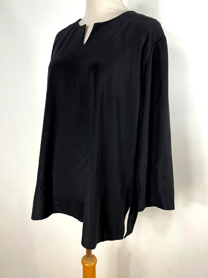 Camisa Susan Graver XL Top Negra Cuello en V Viaje Elastizada Manga Larga Túnica Mujer L1 Foto 4 de 4