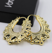 3Pairs Victorian 9ct Yellow Gold Spiked Oval Gypsy Creole Hoop Earrings Set