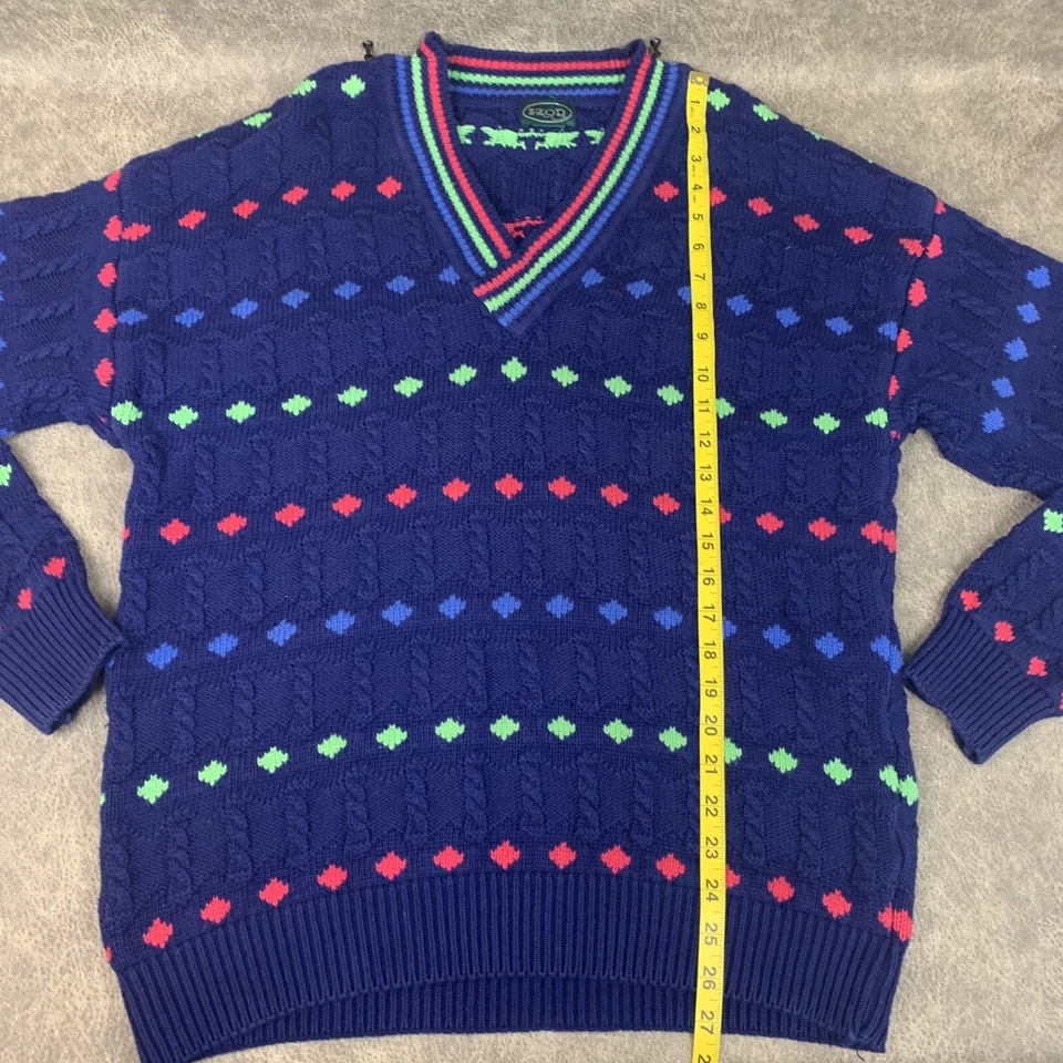 Suéter retro de Navidad tejido grueso pesado Izod de colección para hombre, talla mediana multicolor Foto 3 de 4