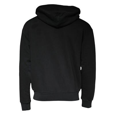 DOLCE & GABBANA Sweater Black Logo Plaque Hooded Full Zip IT44