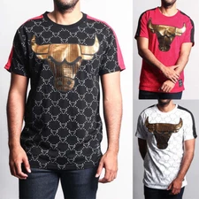 Victorious Men's Casual Essential 3D Golden Bull Shoulder Stripes T-Shirt TS7213