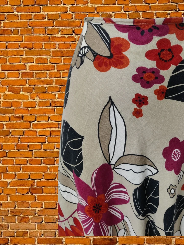 FALDA HOBBS BEIGE TALLA UK 12 LINO MUJER LARGA CREMALLERA FLORAL VERANO ACAMPANADA MIDI Foto 3 de 4