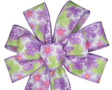Small 5-6" Hand Made Purple Daisy Wired Wreath Bow -Spring Summer Flower Floral