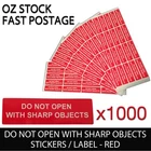 Red Warning Sticker Adhesive Label "Do Not Open with Sharp Objects" - 1000pcs