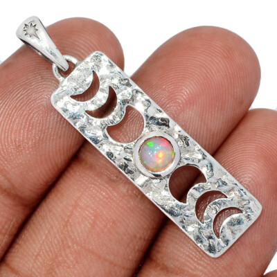 Mondphasen - Natürlicher Äthiopischer Opal 925 Silber Anhänger Schmuck CP58937