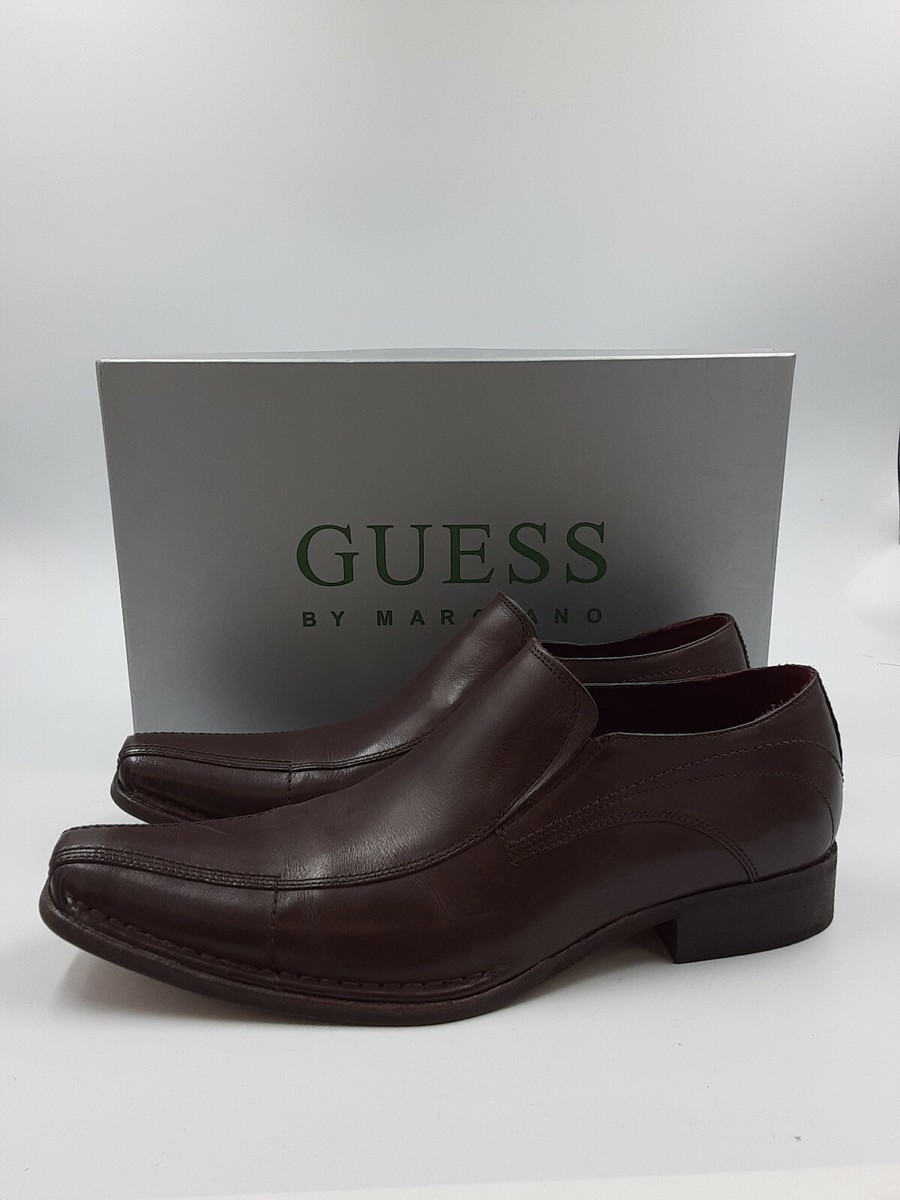 GUESS Mens 11M Dress Shoes Dark Brown Leather Slip-On 