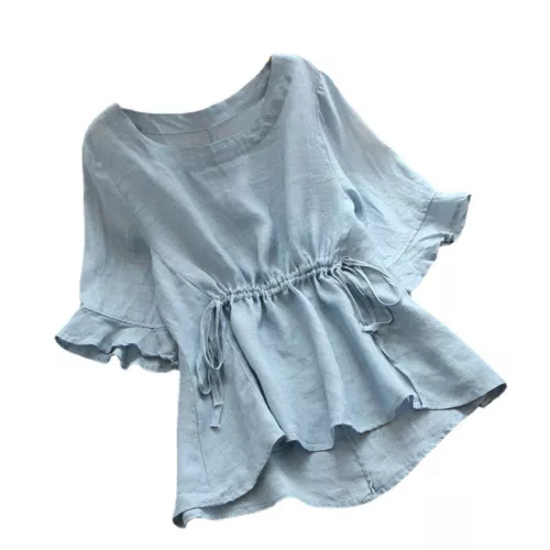 Women's Tunic T-Shirt Cotton Linen Top Ladies Summer Loose Pullover Casual Shirt - Picture 6 of 14