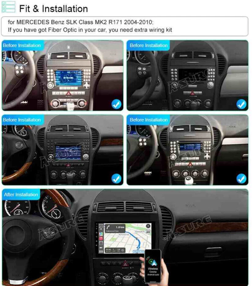 Carplay de 9"" para Mercedes Benz Clase SLK 2004-2010 coche estéreo Wifi radio GPS navegación Foto 4 de 4