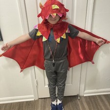 Dragon Costume Red Orange Hooded Wings Cape Dress up  SZ S/M Halloween