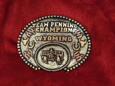 TROPHY CHAMPION RODEO BELT BUCKLE PROFESSIONAL TEAM PENNING WYOMING RARE 829