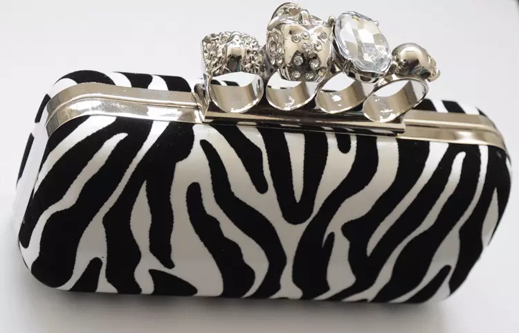 UK Black White Hard Case PU Evening Wedding Clutch Bag purse