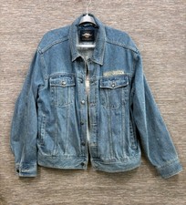 Vintage Harley Davidson Motorcycle Denim Jean Jacket Blue Cotton Men's Size L