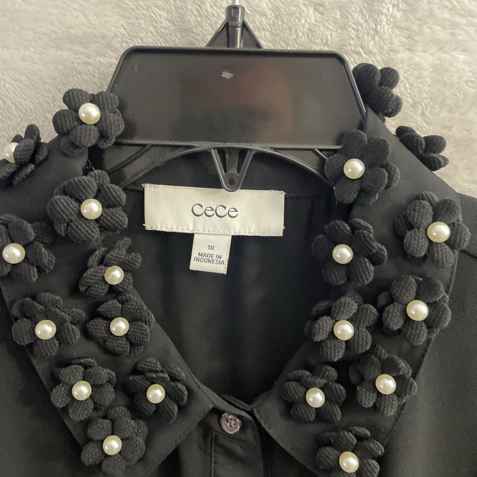 CeCe Womans Button Top Solid Black Plus 1X Polyes… - image 2