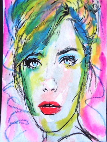 ATC  ACEO  -  Women In Art  -  COLORFUL BLOND WOMAN IN ART  Abstract  Painting