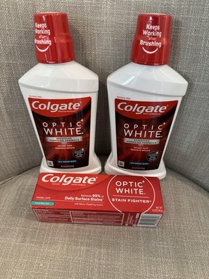 Colgate Optic White Whitening mouthwash and toothpaste 