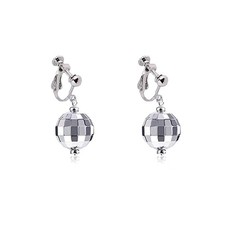 Silver Disco Ball Clip on Earrings 70's Halloween Earrings Women's Costume Acces