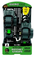 Rhino USA 1In X 10Ft Retractable Ratchet Straps 2 Pack – 403Lbs Load Limit