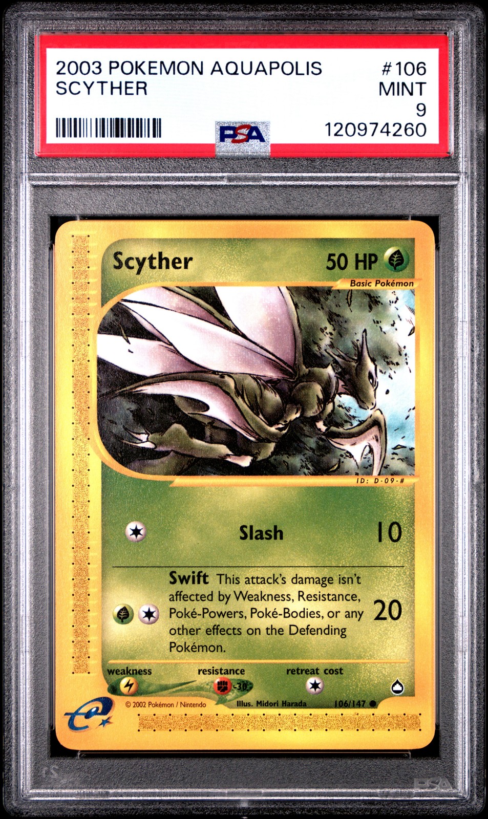 2003 POKEMON AQUAPOLIS #106 SCYTHER PSA 9