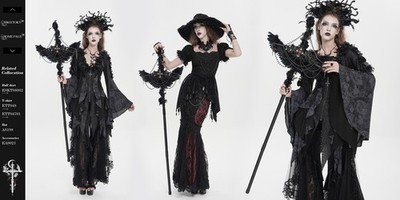 Eva Lady Gothic Cross Staff With Feathers, Roses & Chains Dark Victorian Scepter