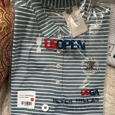 Peter Millar Summer Comfort Women Polo 125 US Open Oakmont Green Blue Stripes M