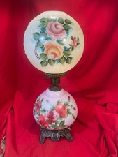 Vintage Gone With The Wind Pink Hand-Painted Hurricane Table Lamp 26in — listing 2