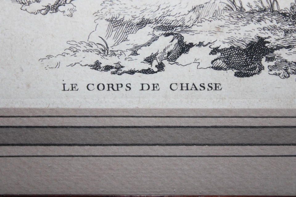 Ancienne gravure d'après Hüet gravé par Guélard, "le corps de chasse singe chien - Photo 4/4