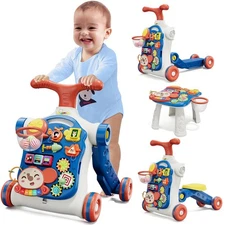 Baby Push Walker 5-in-1 Sit to Stand Activity Center Toddler Learning Toy