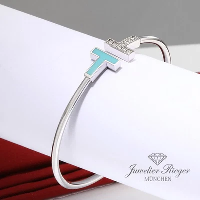Tiffany & Co. T Wire Armreif Weissgold 750 Größe Small Diamanten Türkis Gold - Bild 1 von 4
