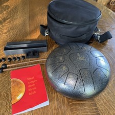 Aklot 10" Steel Tongue Drum - 11 Notes C Key, Gray w/ Carrying Case Mallets