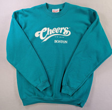 Vintage 1993 Cheers Boston Sweatshirt Large Teal Crewneck USA Made TV Show