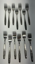 Oneida Distinction ROSE PENDANT Stainless Salad & Dinner Forks (Lot Of 13) B