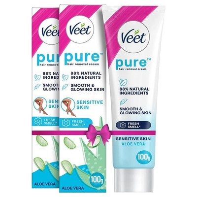 Veet Pure Hair Removal Cream Sensitive Skin Aloe Vera 100g 2 Pack Women
