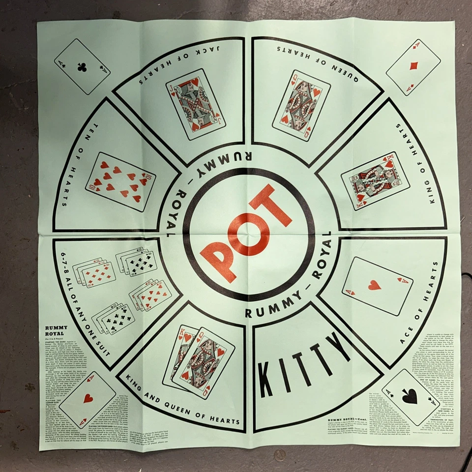 Vintage 1962 Whitman Royal Rummy Table Size Game Sheet 30" X 30" Plastic Mat. - Image 3 of 4