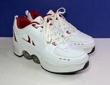 Agloat Skate Shoes Retractable Rollers Womes Size 10 US - White & Red VGC