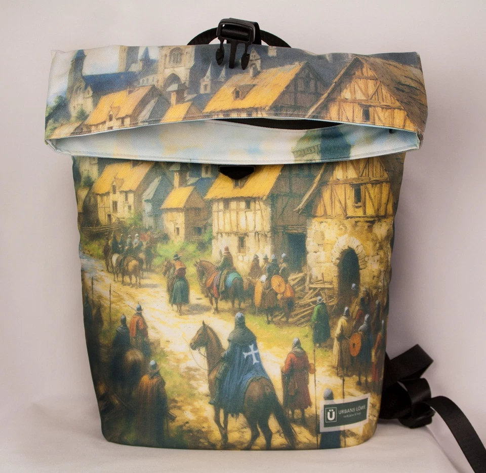 Rucksack RollTop "Ritter". Einzigartiges Design, Laptopfach – Perfektes Geschenk - Bild 2 von 4