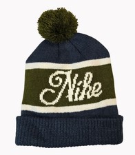 Nike One size Knit Beanie With Pom  Folded Cuff Blue Green