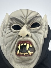 Vampire Demon Latex Mask w/ Hood Halloween Horror Prop Scary Teeth Gray Monster