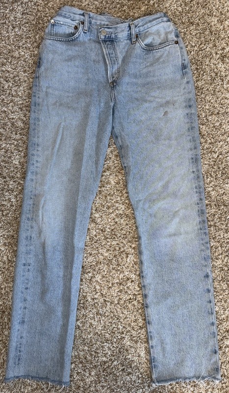 AGOLDE Women Criss Cross Straight High Rise Frayed Denim Jeans 28 (26x30)