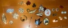 Vtg 29 Pc Lot Costume Jewelry Pins Brooches, 7 Pair Earrings