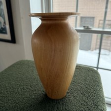 Vintage HAND TURNED LIGHT MAPLE WOOD VASE 9  Signed By Artist Beautiful